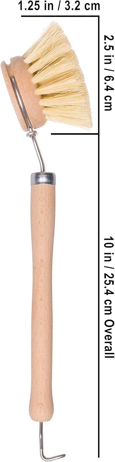 REDECKER 2-Pack Tampico Fiber Bristle 1-1/2-Inch All-Purpose Kitchen Dish Scrub Brush with Beechwood Handle - Wooden Brush for Dishes Replaceable ...