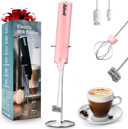 Milk Frother Handheld, Electric Frother Wand With Stand, Coffee Frother With USB Rechargeable 3 Speeds, Mini Frother for Coffee Latte, Cappuccino,...