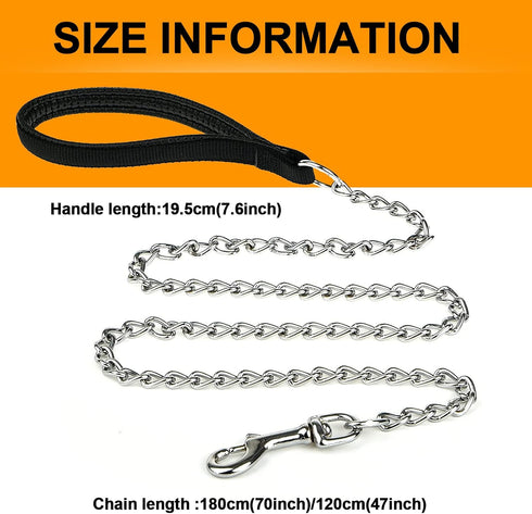Heavy Duty Metal Dog Leash, 6 FT Chew Proof Pet Leash Chain with Soft Padded Handle for Large & Medium Size Dogs (6 FTx3 mm (30-120 lbs))...