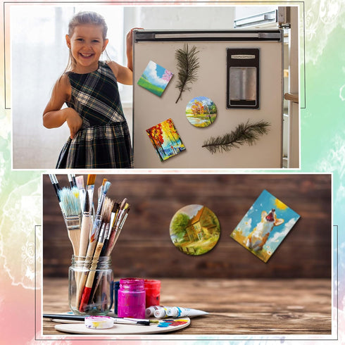 Saysurey 24 Pack Mini Magnetic Canvas Panel Canvas Boards for Painting Magnetic Canvas Boards for Fridge Multi Shape Round Square Rectangle Canvas...