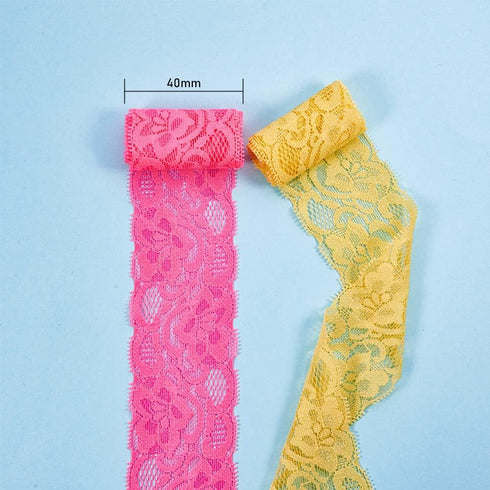 BENECREAT 20 Yards 2 Inch Elastic Lace Fabric Stretch Floral Pattern Trim Ribbon for Headbands Garters Wedding Bouquet Making - 20 Colors, 1 Yard ...