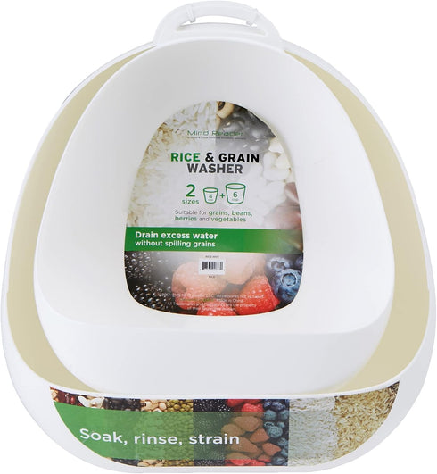 Mind Reader Strainer with Handle, Rice Rinser, Pasta, Fruit and Vegetable Wash, 11.5"L x 10.75"W x 5.25"H, Set of 2, White...