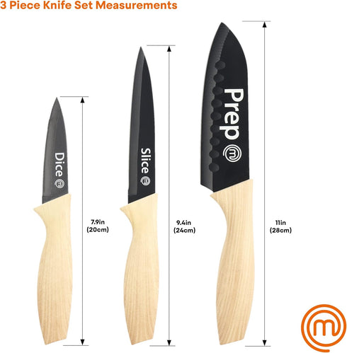 MasterChef Knife Set of 3 Kitchen Knives for Cooking (Chef, Paring & Utility), Professional Sharp Stainless Steel, Non Stick Blades & Soft Touch H...