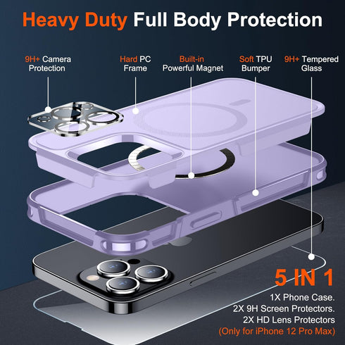 SUPFINE Magnetic for iPhone 12 Pro Max Case (Compatible with MagSafe) (12FT Military Grade Drop Protection) 2XTempered(Glass Screen and Camera Len...