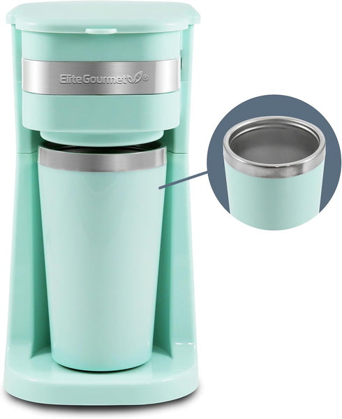 Elite Gourmet EHC113M Personal Single-Serve Compact Coffee Maker Brewer Includes 14Oz. Stainless Steel Interior Thermal Travel Mug, Compatible wit...