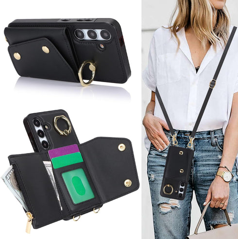 for Samsung Galaxy S24 Plus / S24+ Phone Case for Women, Crossbody Wallet Case with Credit Card Holder Lanyard Shockproof Purse Kickstand Case for...