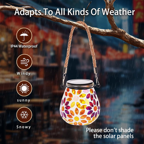 Mosaic Solar Lights Outdoor Lanterns, Decorative Mosaic Glass Solar Lamps Outdoor Waterproof, Hanging Lanterns Solar Night Lights for Garden,Patio...