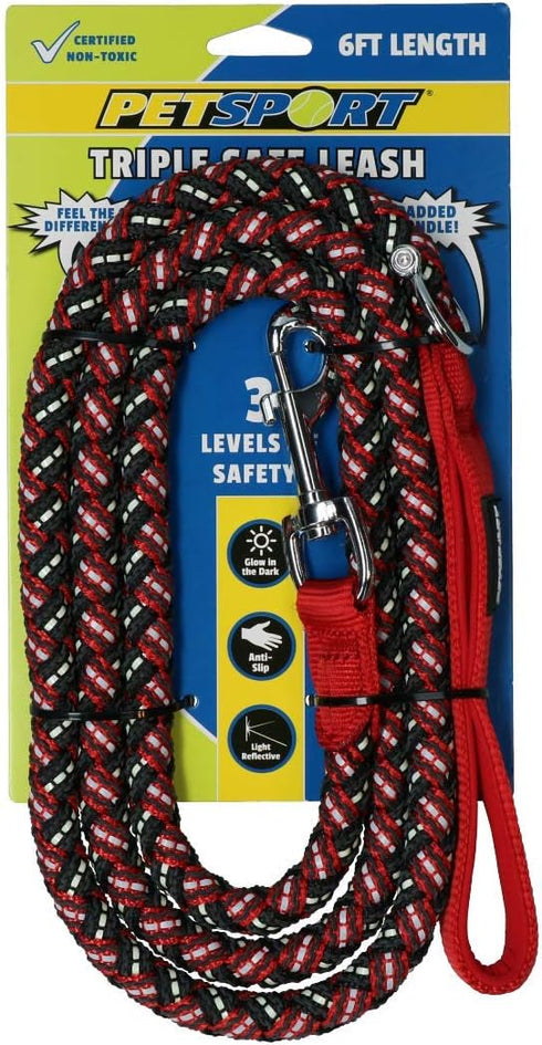 PetSport Triple Safe Leash - Red - 6 ft, Large...