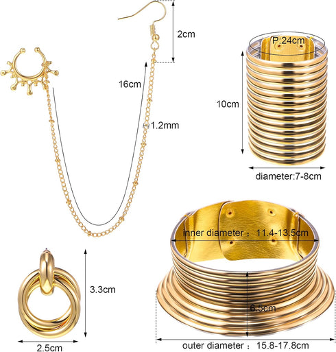 Hicarer 6 Pcs African National Gold African Jewelry Women Set Flamboyant Egypt Choker Bracelet African Nose Rings Hoop Chain Earrings for Hallowee...