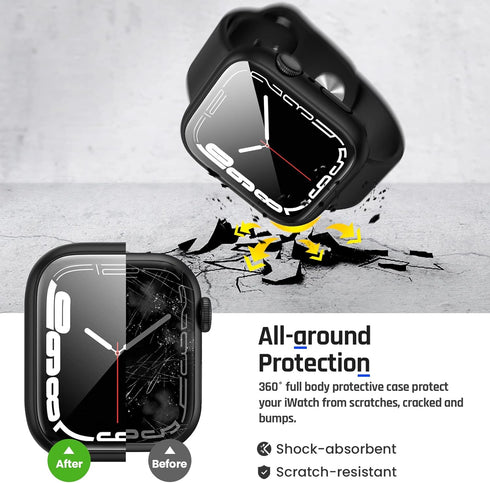 Goton 2 in 1 Waterproof Case for Apple Watch Screen Protector 44mm SE 2nd Gen Series 6 5 4 SE, 360 Protective Glass Face Cover Hard PC Bumper + Ba...