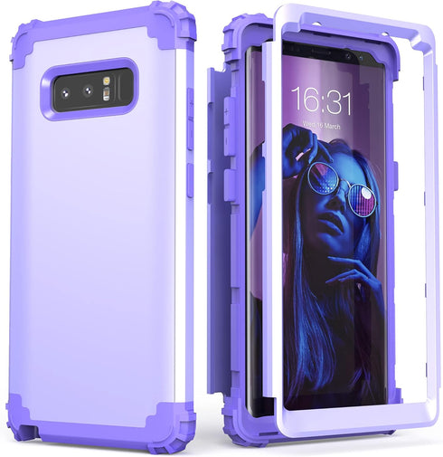 IDweel for Galaxy Note 8 Case, Note 8 Case Purple for Women Girls, 3 in 1 Shockproof Slim Hybrid Heavy Duty Protection Hard PC Cover Soft Silicone...
