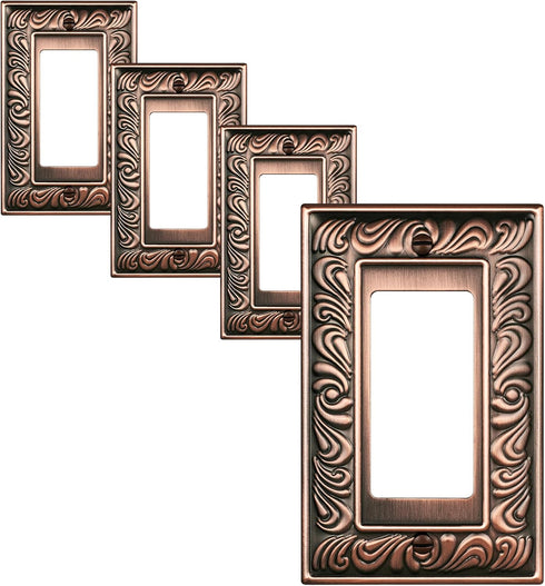 4-Pack Decorator Outlet Cover Plate, Paisley Pattern Decorative Switch Plates and Outlet Covers, Antique Copper Metal Wall Plate for Electrical Ou...