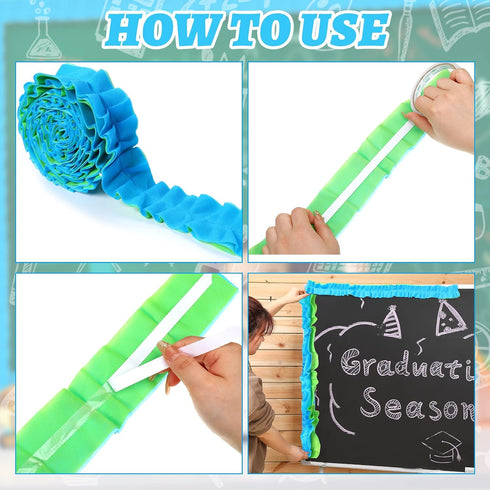 60 ft Ruffled Bulletin Board Borders Decoration Non Woven Fabric Bulletin Board Ocean Trim Blue Green Bulletin Board Border Poster Board Decoratio...