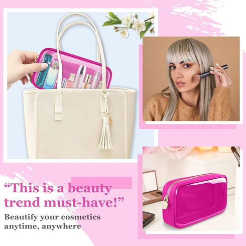 Small Clear Travel Makeup Organizer Bag for Purse, Preppy Makeup Bag Cute Cosmetic Zipper Pouch Purse, Transparent PVC & Nylon Waterproof Toiletry...