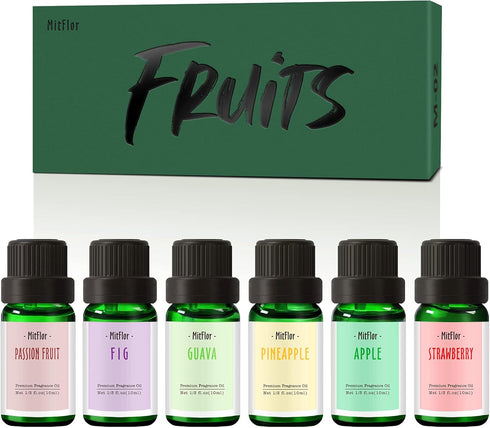 Fruit Essential Oils, MitFlor Premium Fragrance Oil for Candle Soap Making, 6x10ml, Summer Refreshing Diffuser Oil Scents, Guava, Strawberry, Pass...