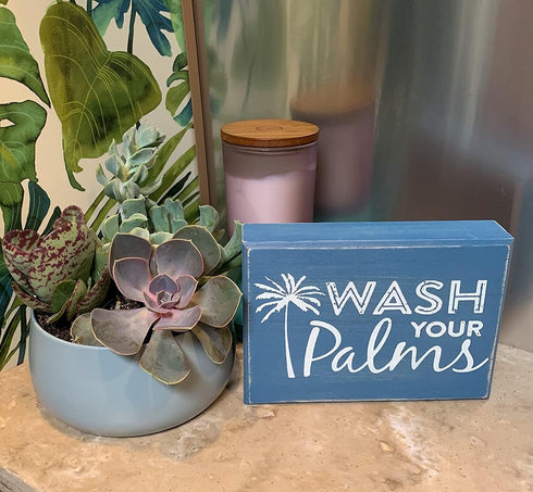 Sukha Home Wash Your Palms Wood Bathroom Sign, Palm Tree Decor, Beach Themed Bathroom Decor, Beachy Decorations Home Decor, Coastal Shelf or Wall ...