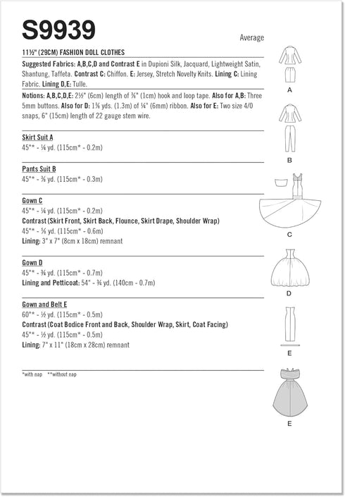 Simplicity 11.5" Doll Clothes Sewing Pattern Packet by Andrea Schewe Design Code S9939, Multicolor...