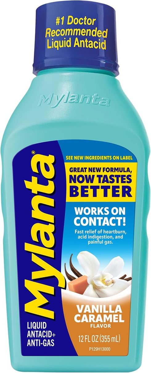 Mylanta Heartburn and Gas Relief, Liquid Antacid, Vanilla Caramel Flavor, 12 Fluid Ounce...