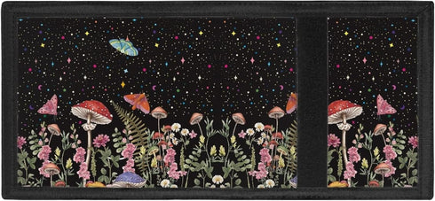 Stars Mushroom Butterfly Print Wallet for Women Girls, Lightweight Girly Kid Wallets, Trifold Wallets with Sticker for Teens Birthday Festival Gif...