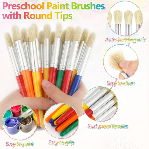 50Pcs Paint Brushes, Anezus Round Paint Brushes for Kids Classroom Toddlers Paint Brush Set for Touch Up Preschool Daycare Washable Acrylic Paint ...