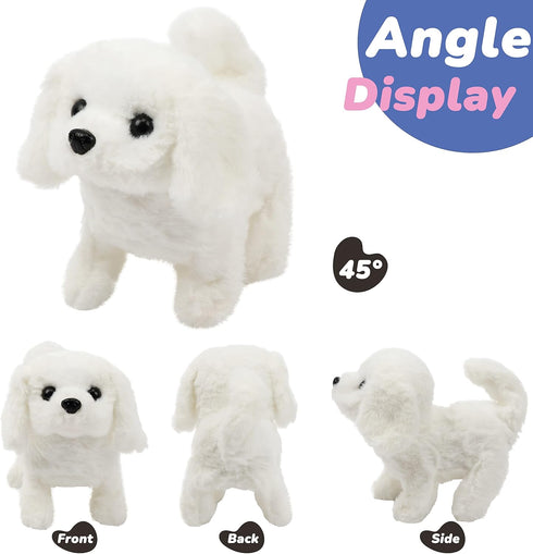 Hopearl Walking Dog Bichon Interactive Electronic Pet Plush Toy Puppy Woof and Moving Animated Nodding Head Gifts for Toddlers Birthday, White, 7'...