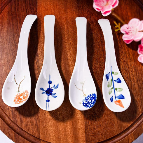 Japanese Ceramic Soup Spoons, 4 Pieces Porcelain Spoon for Noodle Ramen Oat...