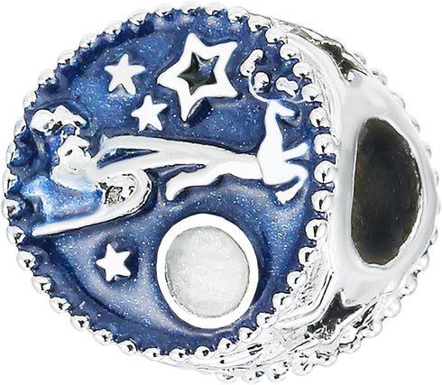 9 Pack Silver Spacers Charms fit Pandora Bracelet Beads Travel Case and Vacation CZ Pendant Balloons Set Star Moon Dangle...