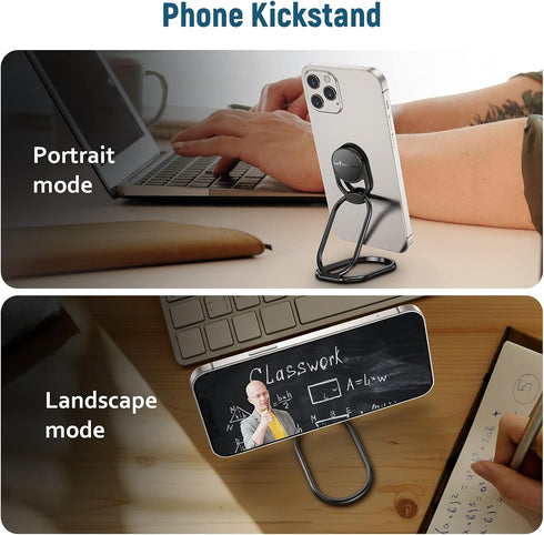 Phone Ring Holder-with Car Magnetic Phone Mount Metal Phone Ring Finger Kickstand Black Cell Phone Grip Compatible with iPhone iPad Smartphones Ta...
