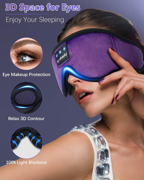 Sleep Mask with Bluetooth Headphones,LC-dolida 3D Music Bluetooth Sleeping Eye Mask Wireless Sleep Headphones for Side Sleepers,Nap,Air Travel,Med...