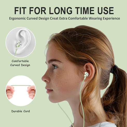 Green Wired Earbuds with Mic in-Ear Earphones with Build-in Microphone Noise Isolating Headphones Perfect for Women Girls Boys Teens School Comput...