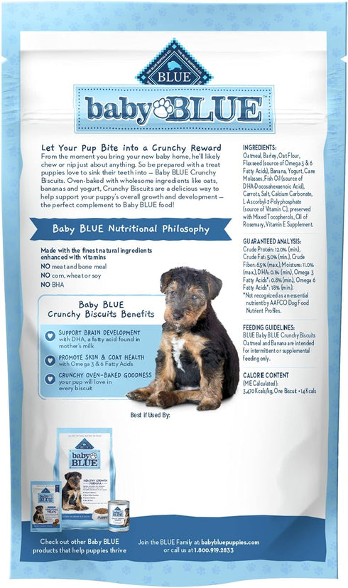 Blue Buffalo Baby BLUE Crunchy Biscuits with DHA, Crunchy Dog Treats for Puppies, Made with Natural Ingredients, Oatmeal & Banana, 8-oz. Bag...