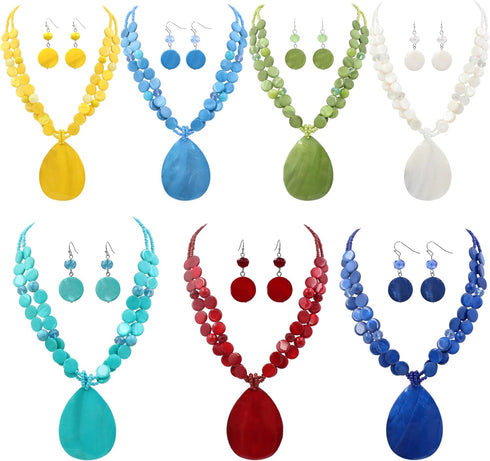 Big Teardrop Pendant Necklaces for Women Colorful Beaded Necklaces Statement Set for Holiday....