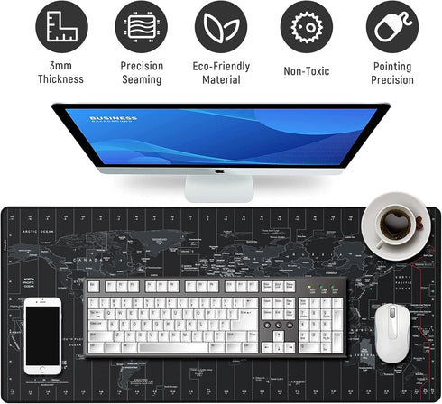Extended Speed Gaming Mouse Pad Large Size 35.4 X 15.7X 0.12inches Desk Mat Mousepad with Personalized Design - World Map...