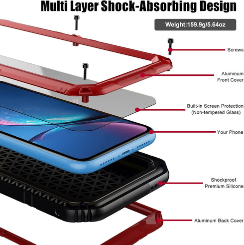 Beasyjoy for iPhone XR Metal Case Heavy Duty with Screen Full Body Protective Waterproof Shockproof Tough Rugged Hybrid Military Grade Defender Ou...