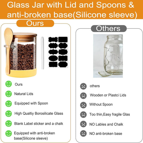 Spice Jars, Overnight Oats Containers with Airtight Lid and Spoon, Decorative Kitchen Canisters Set, Glass Storage Containers for Coffee, Tea, Sug...