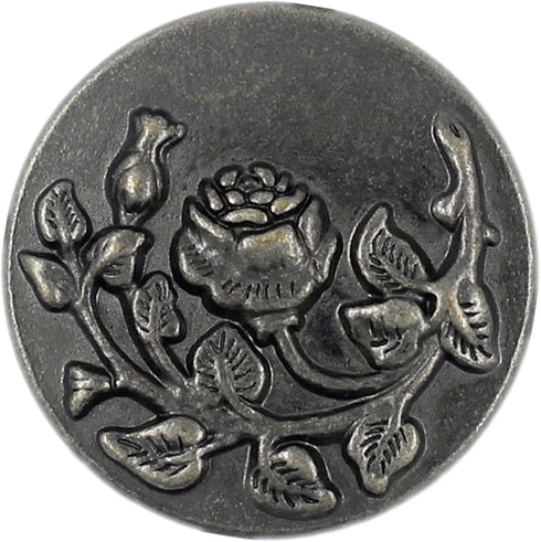 Bezelry 12 Pieces Rose and Vine Metal Shank Buttons. 20mm (3/4 inch) (Gray Silver)...
