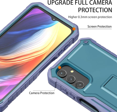 DUOPAL for Samsung Galaxy A14 Case, Military Grade Protection Shockproof Case with Tempered Glass HD Screen Protector and Kickstand Compatible wit...