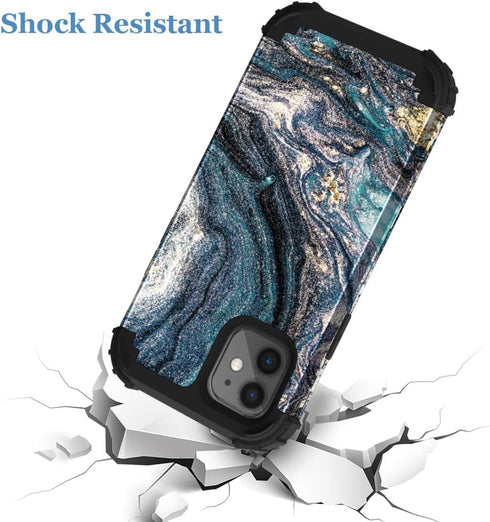 for iPhone 11 Case,Marble Pattern 3 in 1 Men Boys Hard PC Soft Silicone Rugged Bumper Slim Fit Case Anti-Slip Thin Heavy Duty Shockproof Protectiv...