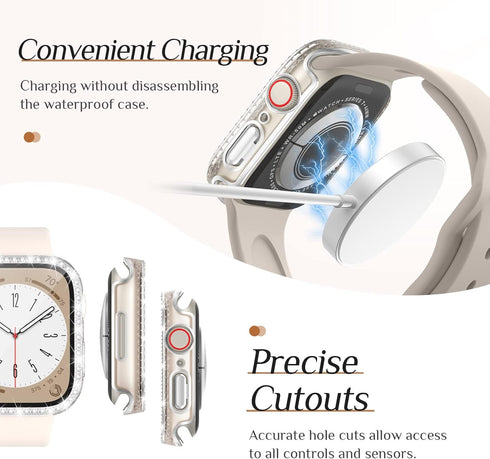 Goton 2 Pack Bling Screen Protector Case for Apple Watch Series 9 8 7 41mm with Tempered Glass, Women Glitter Diamond Rhinestone Full Protective B...