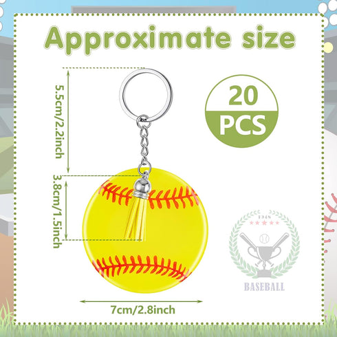 Taiyin 20 Pcs Softball Baseball Acrylic Keychain Blanks Acrylic Keychain with Tassel,Softball Party Gifts for Team(Softball)...