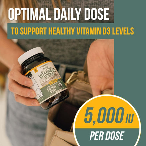 Organic Vitamin D3 5,000 IU - 100% Whole Food & Plant-Based Cholecalciferol Form, 100% Vegan Vitamin D - Enhanced with Prebiotic & Superfood Compl...
