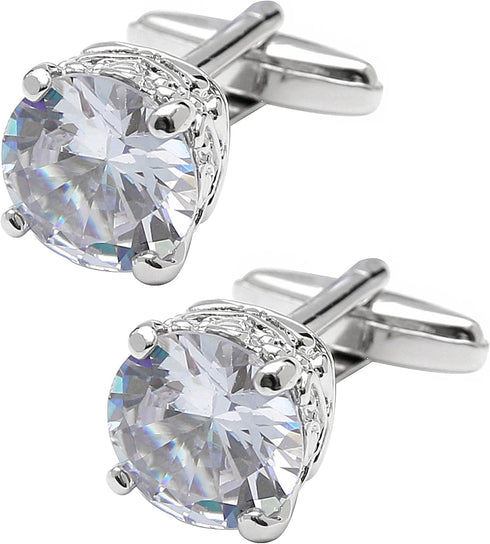 Polyhedral Zircon Gemstone Cufflinks for Men In Gift Case Round Golden/Silver Zircon Crystal Men's Cufflinks Set for Wedding Party Anniversary Bus...