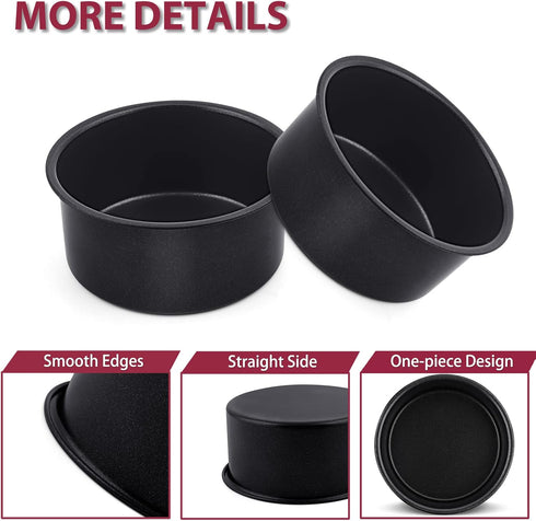 P&P CHEF 4 Inch Mini Cake Pan Set of 3, Non-Stick Round Baking Cake Pans Tins for Small Tier Smash Cakes, Non-Toxic & Solid, Stainless Steel Core ...