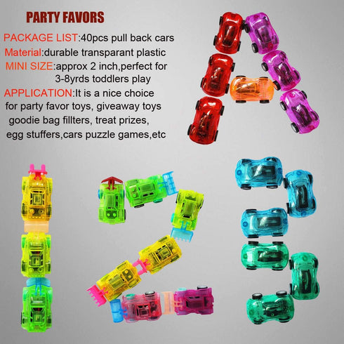 40 Pcs Pull Back Vehicles Mini Car Toys Friction Powered Racing Cars Mini Constructions Trucks for Preschool Toddlers Boys & Girls,Bulk Party Favo...