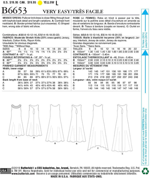 Butterick B6653A5 Fast and Easy to Sew Women's Pullover Knit Dress Sewing Patterns Sizes 6-14...