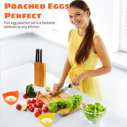 Egg Poacher - Poached Egg Cooker with Ring Standers, Food Grade Non Stick Silicone Egg Poaching Cup for Microwave or Stovetop Egg Poaching, with E...