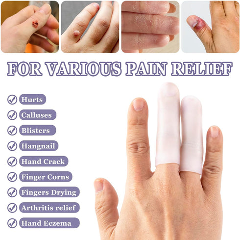 ANCIRS 10pcs Gel Finger Support Protector Caps Gloves, Gel Finger Cots/Covers, Silicone Fingertips for Hands Cracking, Eczema Skin, Trigger Finger...