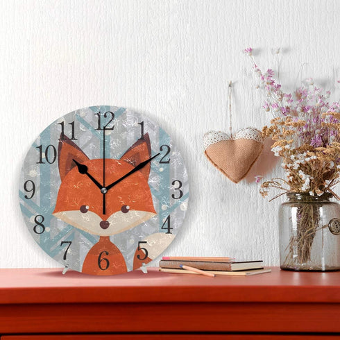 senya Wall Clock Brown Fox Silent Non Ticking Operated Round Easy to Read Home Office School Clock...