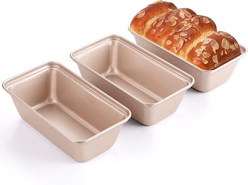 HONGBAKE Mini Loaf Pan for Baking Bread, Nonstick Small Banana Bread Tins Set of 3, 6 x 3.3 x 2 In Tiny Carbon Steel Meatloaf Pan - Rose Gold...