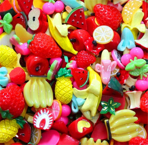Zhiheng Random Random 30 Pack Cute Candy Plastic Beads Fruit Dessert Ice Cream Resin Charms Slices Flatback Buttons for Handcraft Accessories Scra...